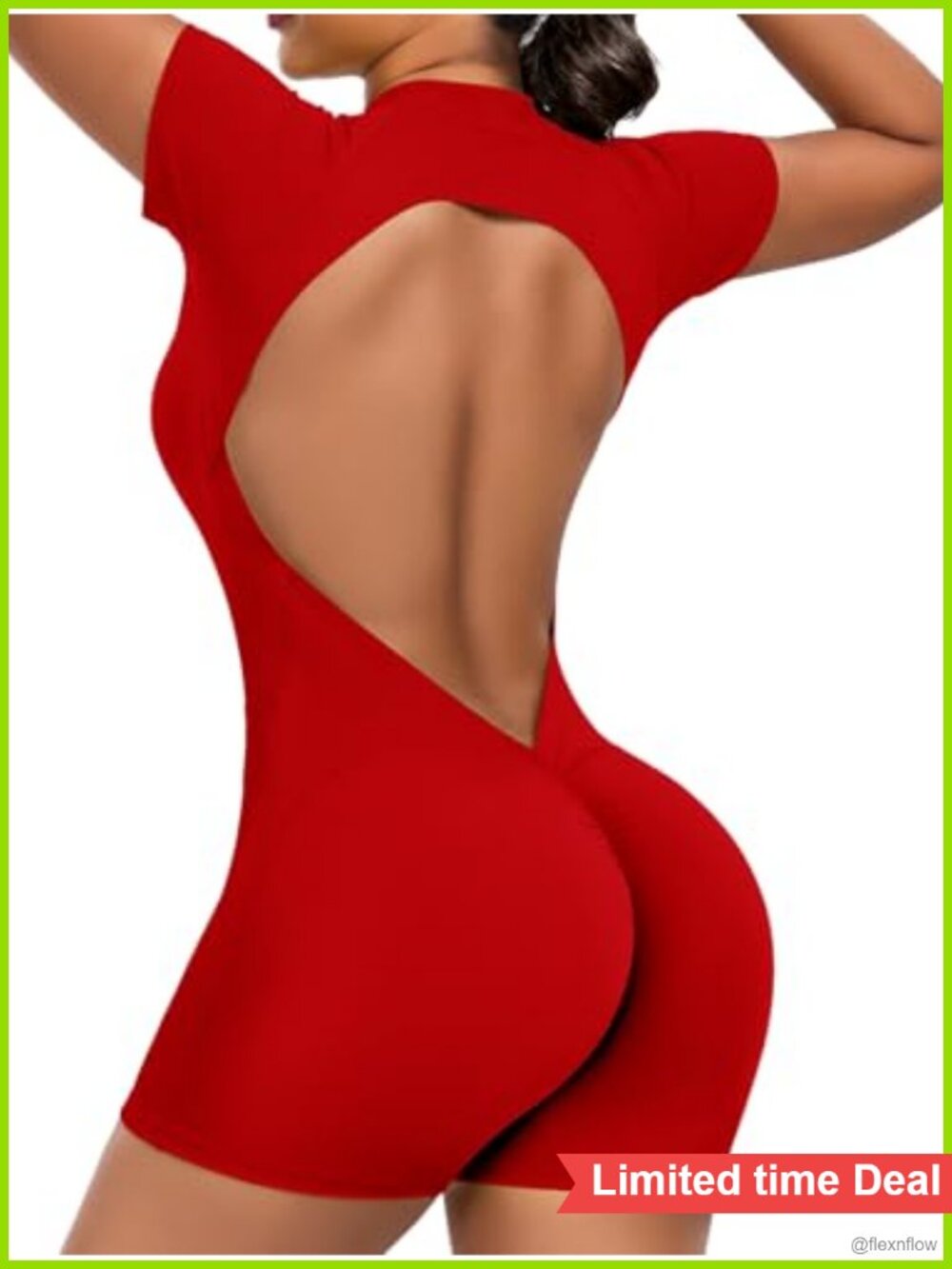 SEASUM Open Back Zip-Up Yoga Romper Workout Jumpsuit